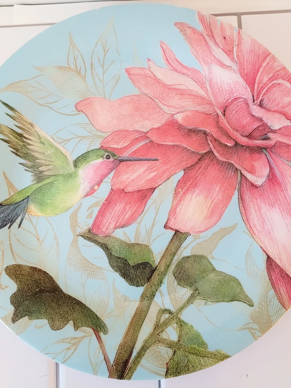 Hummingbird Floral Melamine Dinner Plate Blue Pink